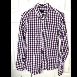 J.CREW Slim Fit Shirt Button Down Purple Maroon White Gingham Plaid Pocket